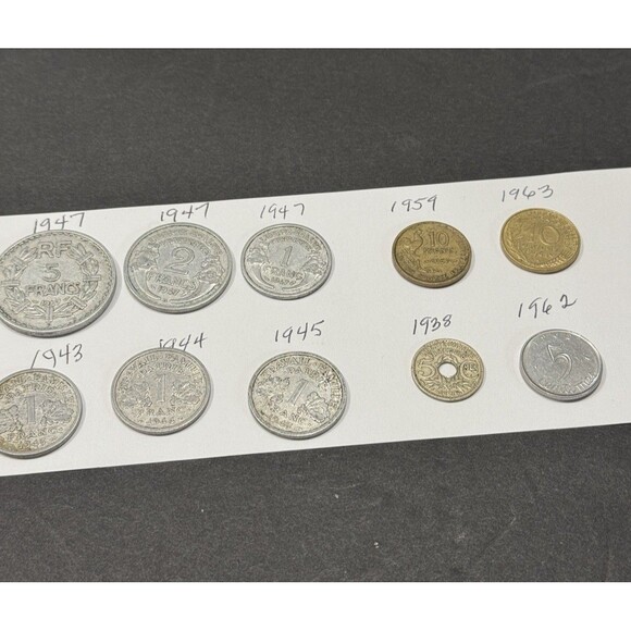 10 French Coins 1938 , 1940's 1960's - Picture 1 of 6